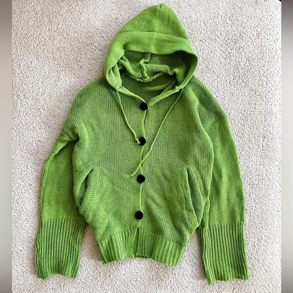 Green vibrant Hooded Women's Fairy chunk retro Sweater ( no size check photos)